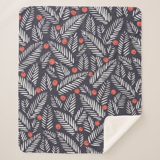 Met de hand getrokken abstract kerstblad, roodheil sherpa deken (Voorkant)