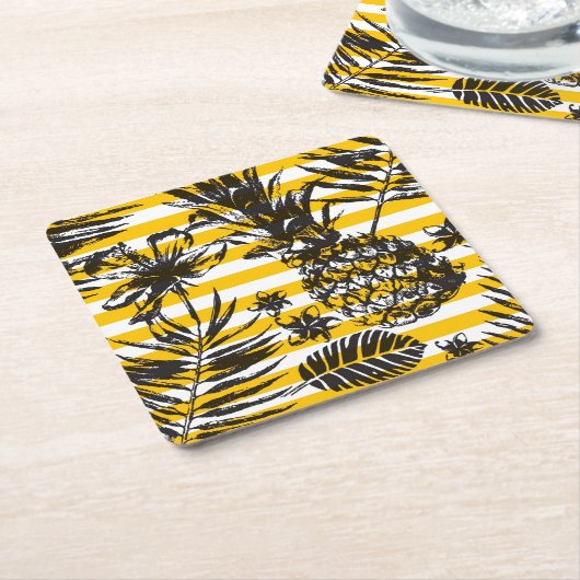 met de hand getrokken anananassen kartonnen onderzetters (Schuin)