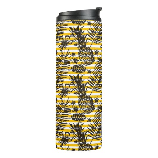 met de hand getrokken anananassen | Monogram Thermosbeker (Gedraaid links)