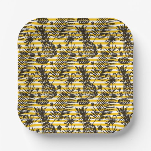 met de hand getrokken anananassen papieren bordje (Voorkant)