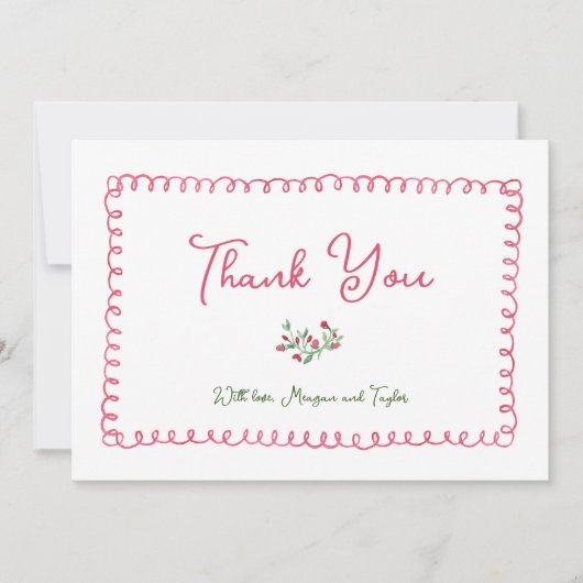 Met de hand getrokken Baby shower Rode Floral Bedankkaart (Voorkant)