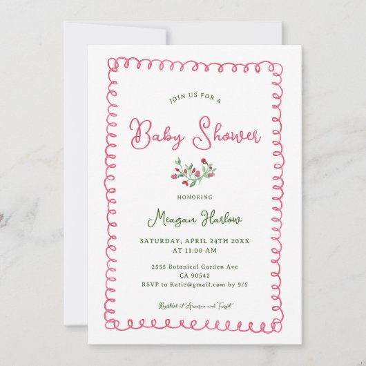 Met de hand getrokken  Baby shower Rode Floral Kaart (Voorkant)