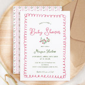 Met de hand getrokken  Baby shower Rode Floral Kaart