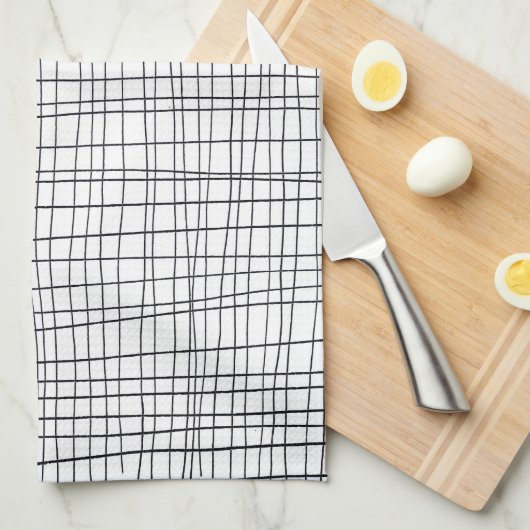 Met de hand getrokken band zwart-wit raster theedoek (Quarter Fold)