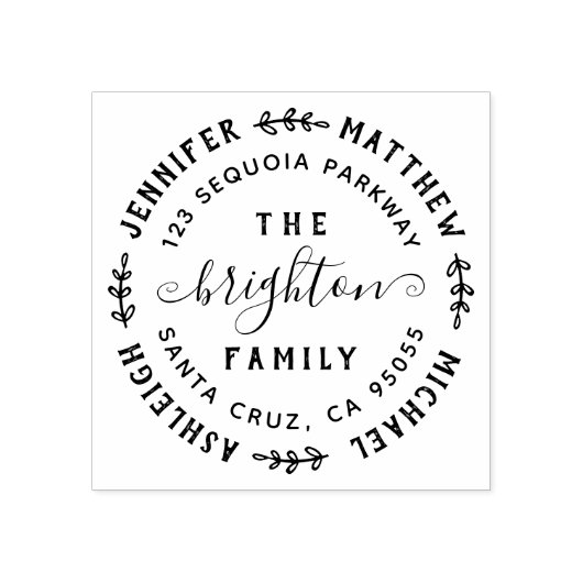 Met de hand getrokken bladeren | Familienamen en r Rubberstempel (Afrduk)