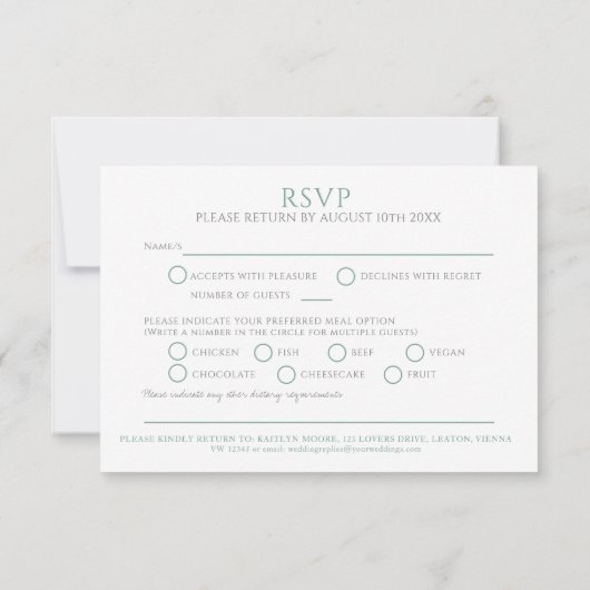 Met de hand getrokken bladmonogram groen RSVP brui (Achterkant)