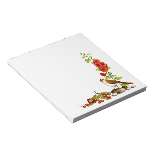 Met de hand getrokken bloemen, vogel, bessen: Natu Notitieblok (Schuin)