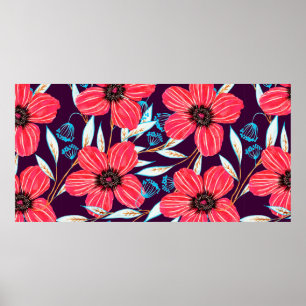 Met de hand getrokken bloemkruidennaadloos patroon poster