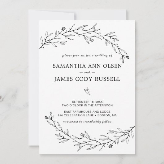 Met de hand getrokken Botanische Black en White We Kaart (Voorkant)