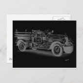 met de hand getrokken  brandweerwagen omgekeerd briefkaart (Voorkant / Achterkant)