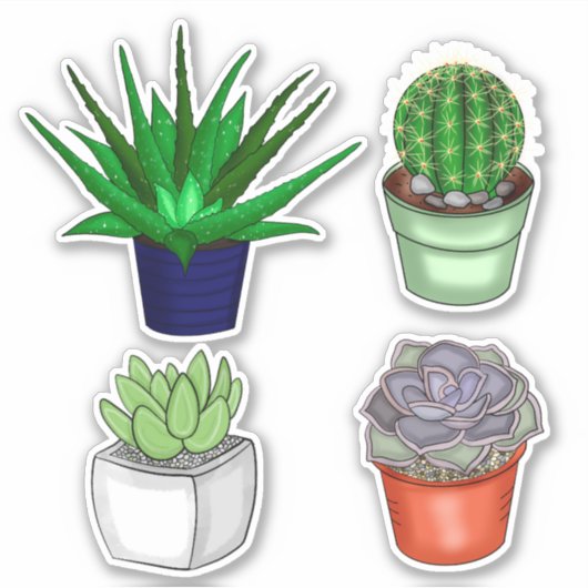 Met de hand getrokken cactussen en Succulenten Sticker (Voorkant)