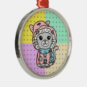 Met de hand getrokken Cartoon keukat in de winter, Metalen Ornament (Rechts)