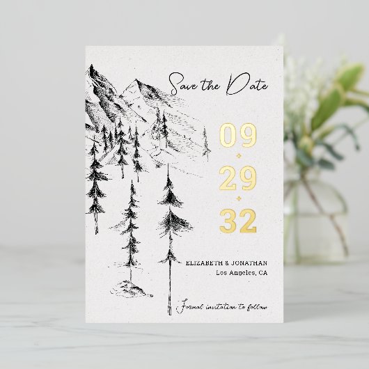 Met de hand getrokken, eenvoudige elegant van het folie uitnodiging (Staand Voorkant)