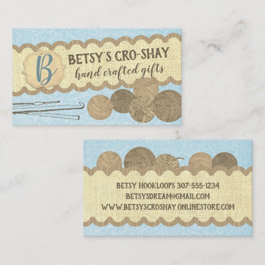 Met de hand getrokken garens, haakwerk, aan het st visitekaartje (Voorkant / Achterkant)
