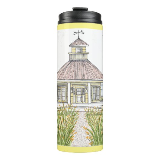 Met de hand getrokken geel strand wasgoed thermisc thermosbeker (Voorkant)