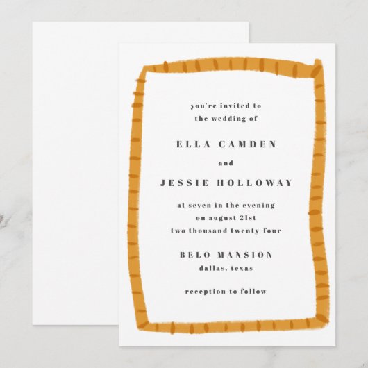 Met de hand getrokken Golden Lijst Playful Wedding Kaart (Voorkant / Achterkant)