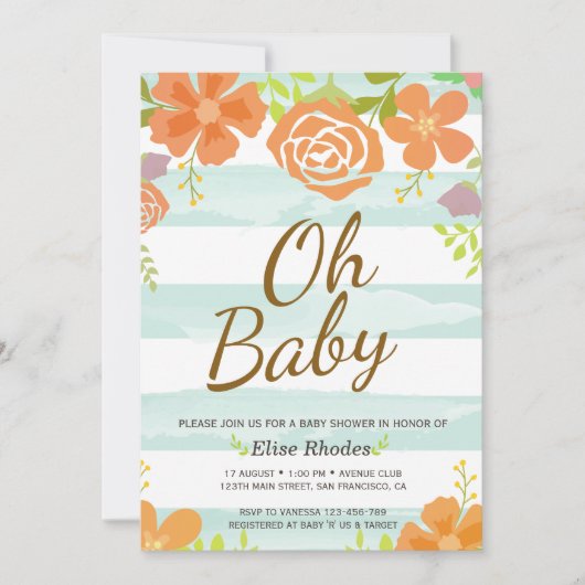 Met de hand getrokken groene strepen met baby show kaart (Voorkant)