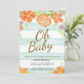 Met de hand getrokken groene strepen met baby show kaart (Staand voorkant)