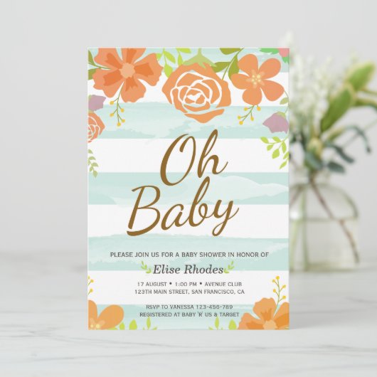 Met de hand getrokken groene strepen met baby show kaart (Staand voorkant)