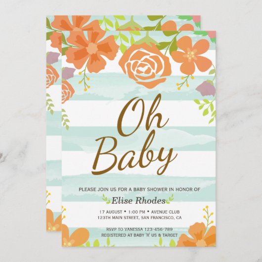 Met de hand getrokken groene strepen met baby show kaart (Voorkant / Achterkant)