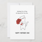 Met de hand getrokken kat rode rozen bloemen Moede Feestdagenkaart (Voorkant)