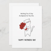 Met de hand getrokken kat rode rozen bloemen Moede Feestdagenkaart (Voorkant / Achterkant)