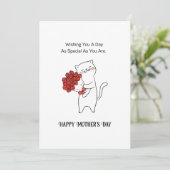 Met de hand getrokken kat rode rozen bloemen Moede Feestdagenkaart (Staand voorkant)