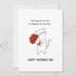 Met de hand getrokken kat rode rozen bloemen Moede Feestdagenkaart