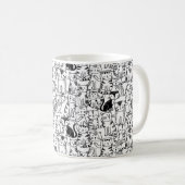 Met de hand getrokken kattenontwerp, zwart-wit koffiemok (Voorkant rechts)