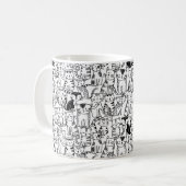 Met de hand getrokken kattenontwerp, zwart-wit koffiemok (Voorkant links)
