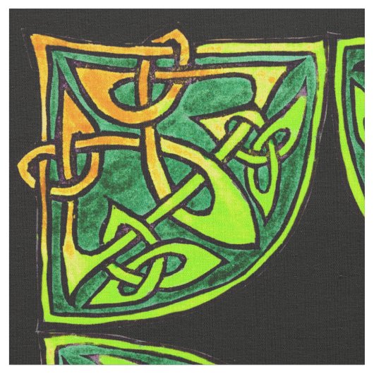 Met de hand getrokken Keltische Groene Tile Patter Stof (Close Up)