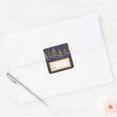 Met de hand getrokken kerstbomen blauw en goud vierkante sticker (Envelop)
