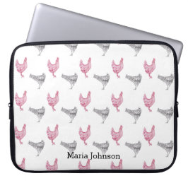 Met de hand getrokken kippen | naam aanpassen. laptop sleeve