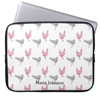 Met de hand getrokken kippen | naam aanpassen. laptop sleeve
