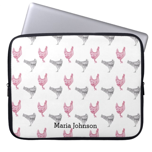 Met de hand getrokken kippen | naam aanpassen. laptop sleeve (Voorkant)