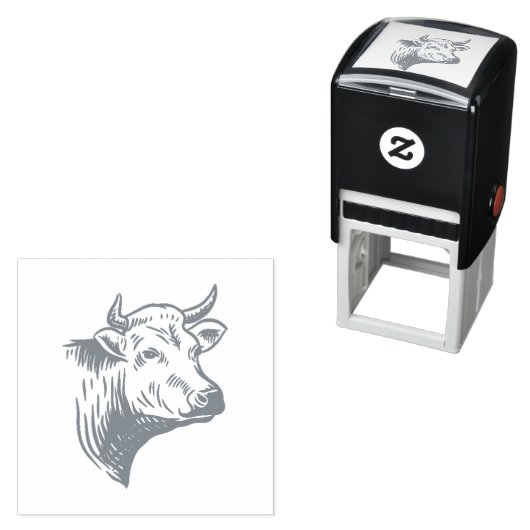 Met de hand getrokken koe hoofd  stijl  zelfinktende stempel (In situ)