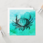 Met de hand getrokken krab (strand scene) (Zee cre Kaart (Voorkant / Achterkant in situ)