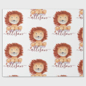 Met de hand getrokken leeuw gepersonaliseerde kind cadeaupapier (Vlak)