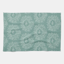 Met de hand getrokken monogram groene bruiloft theedoek