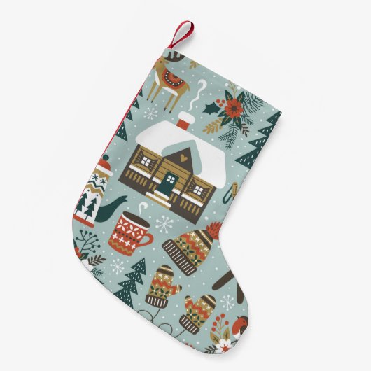 Met de hand getrokken naadloos patroon met schatt kleine kerstsok (Voorkant (Hangend))