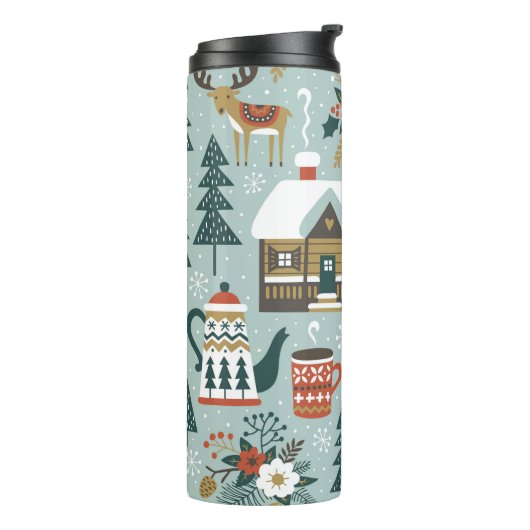 Met de hand getrokken naadloos  patroon met schatt thermosbeker (Gedraaid links)