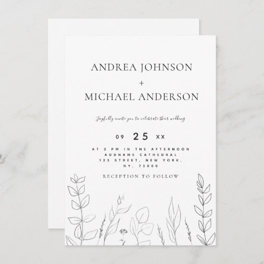 Met de hand getrokken Natuur Greenery Line Art Bla Kaart (Voorkant / Achterkant)