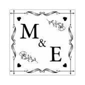 Met de hand getrokken paarse bloemen op monogram p rubberstempel (Afrduk)