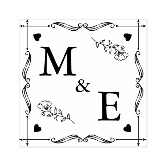 Met de hand getrokken paarse bloemen op monogram p rubberstempel (Afrduk)