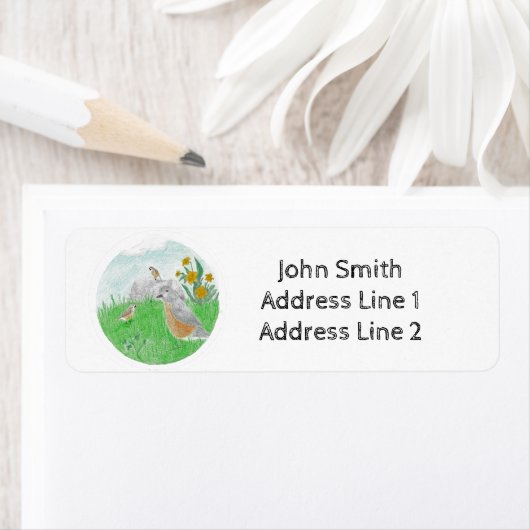 Met de hand getrokken Robins en Daffodils van Spri Etiket (Insitu)