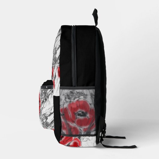 Met de hand getrokken rode papies bloemen bloemen bedrukte rugzak (Rechts)