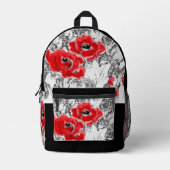 Met de hand getrokken rode papies bloemen bloemen bedrukte rugzak (Voorkant)