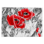 Met de hand getrokken rode papies bloemen bloemen groot cadeauzakje (Achterkant)