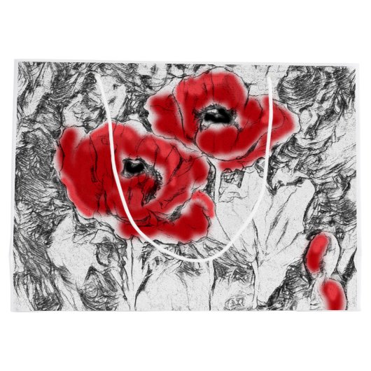 Met de hand getrokken rode papies bloemen bloemen groot cadeauzakje (Achterkant)