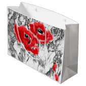 Met de hand getrokken rode papies bloemen bloemen groot cadeauzakje (Achterkant Gekanteld)